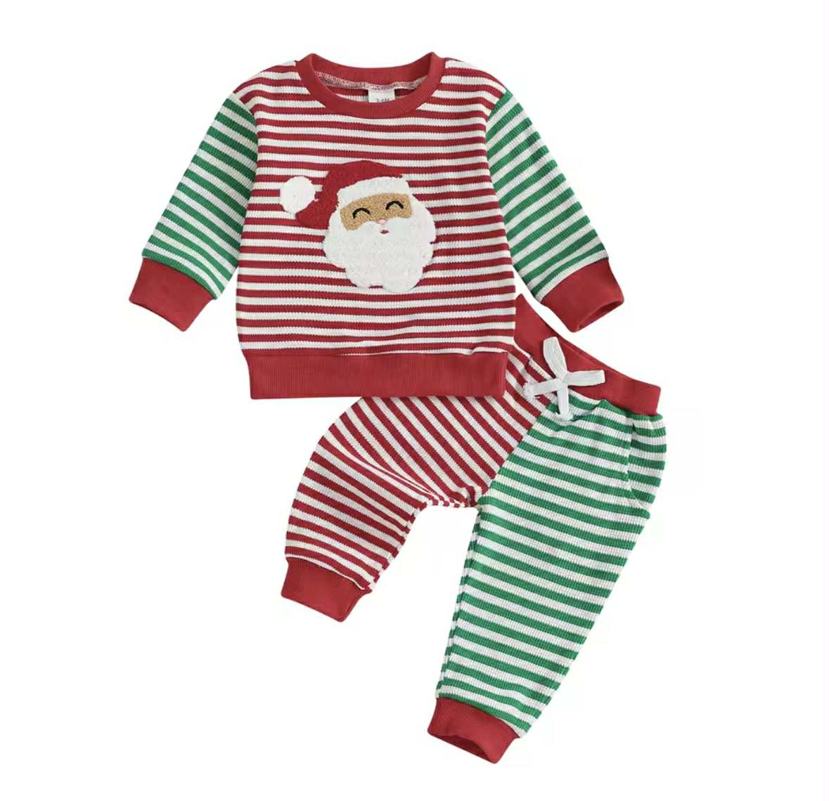 Color Block Santa Embroidered Striped Jogger Set