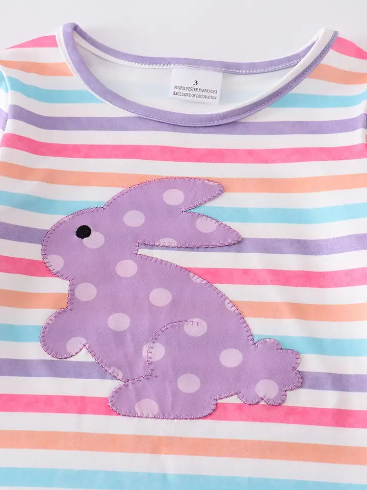 Colored Stripe Rabbit Applique Girl Dress (SPECIAL DEAL)