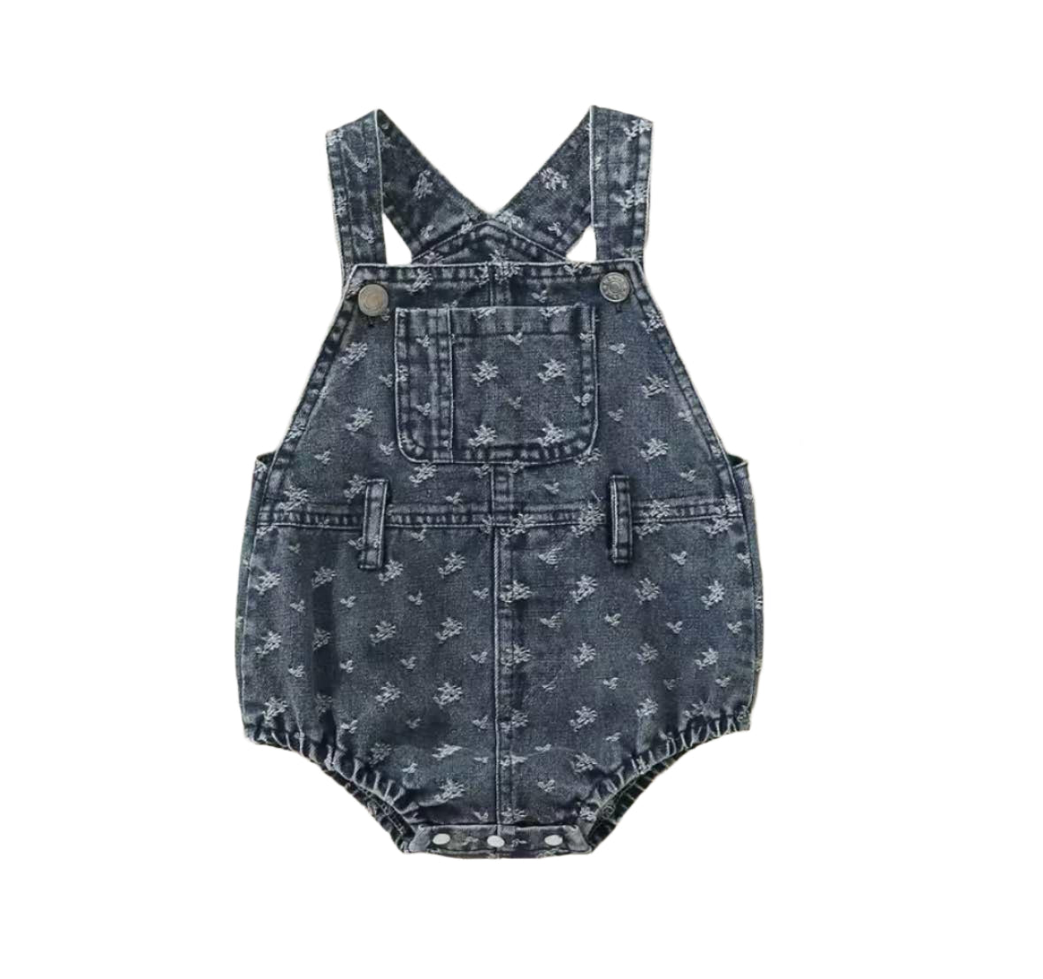 Vintage Blossom Denim Romper