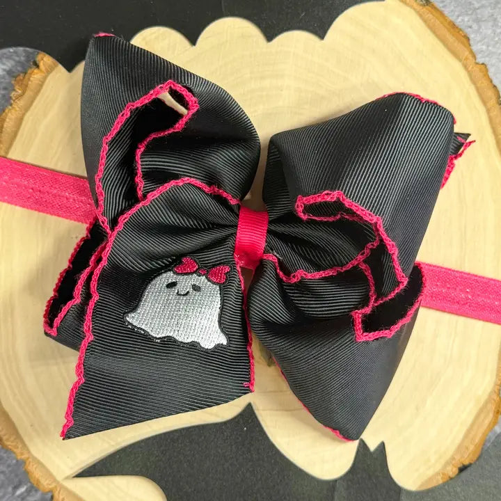 Cute Ghost Embroidered Moonstitch Bow Headband