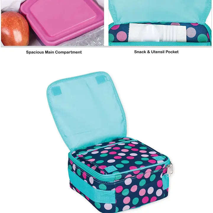 Teal Navy Polka Dot Lunch Bag