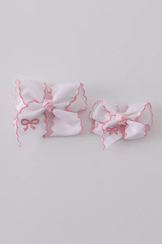 White embroidery hair bow