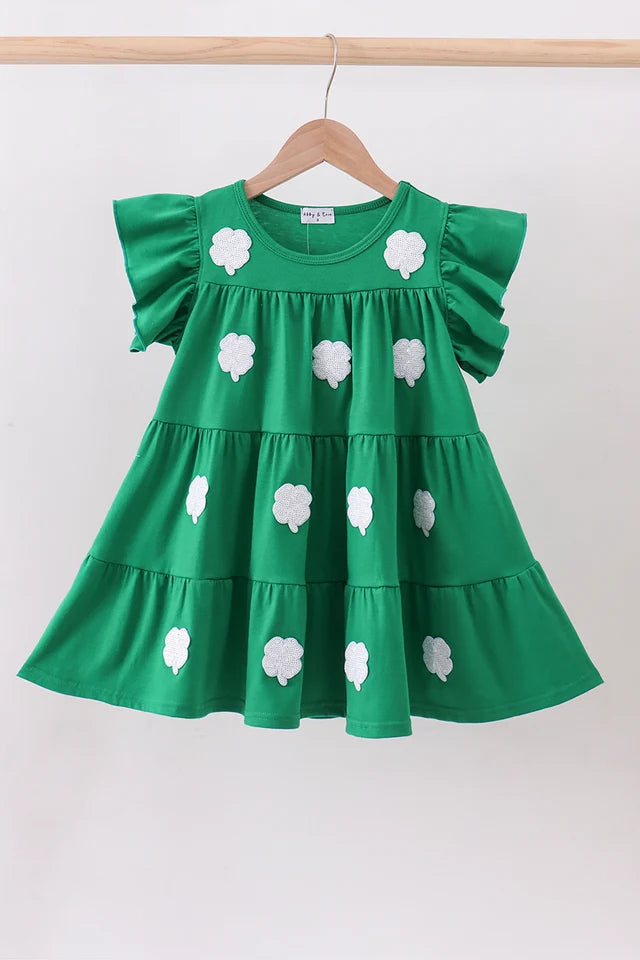 PRESALE - Green clover sequin ruffle tiered dress - ETA 8/20/26
