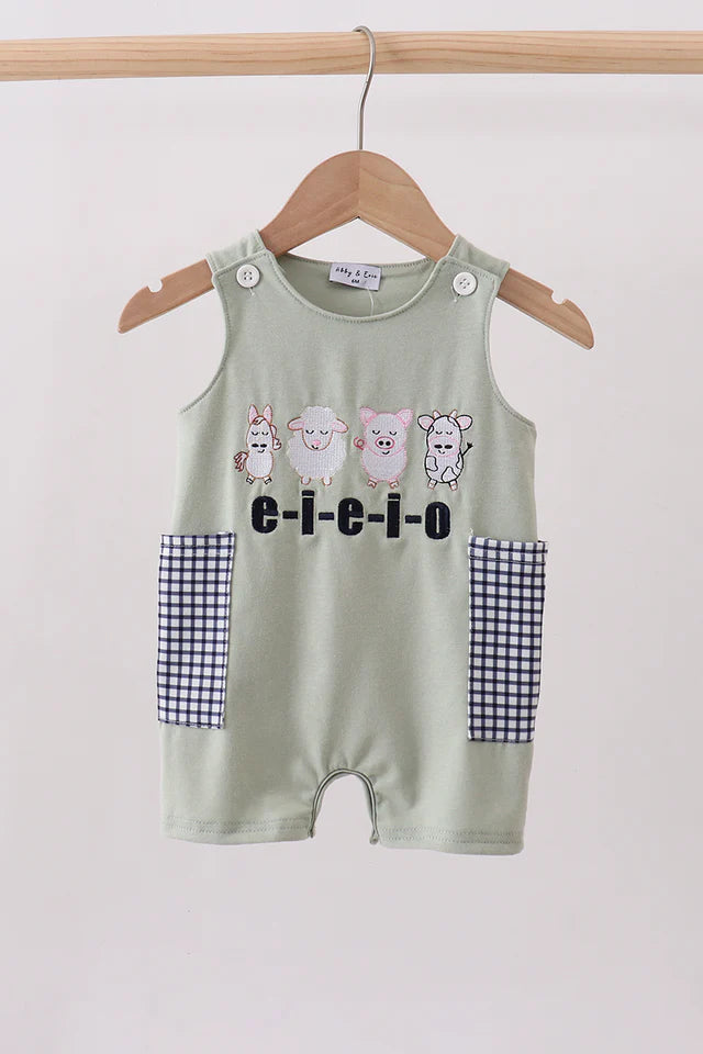 Green farm animal embroidery jonjon