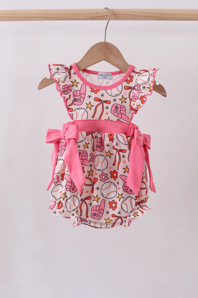 Pink baseball print ruffle bubble