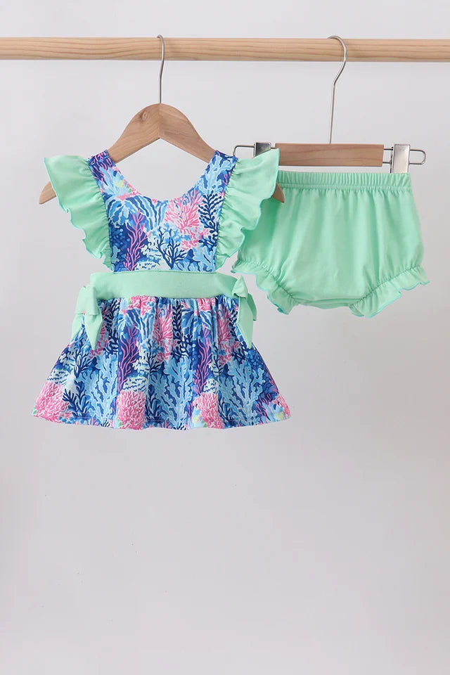 PRESALE: Blue marine creature print ruffle bloomer set - ETA 8/20/26
