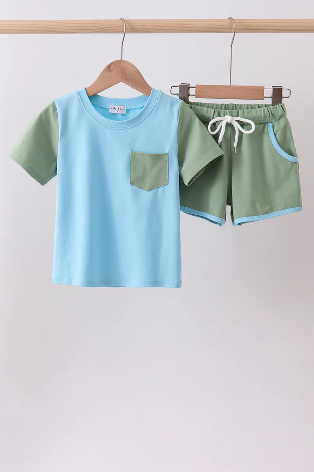 Blue/Sage Shorts Set