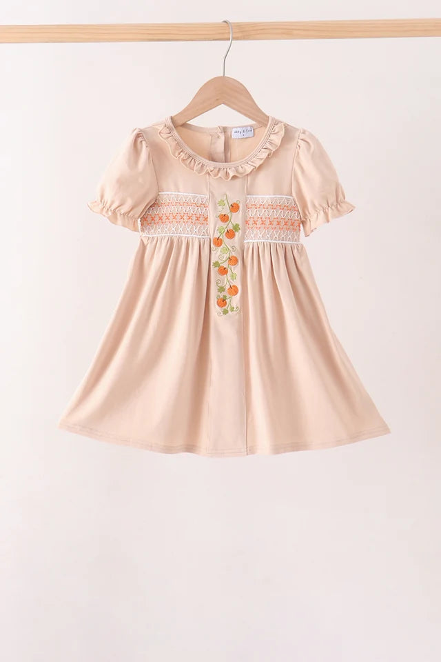 Khaki Pumpkin Smocked dress (ETA: 10/21/26)