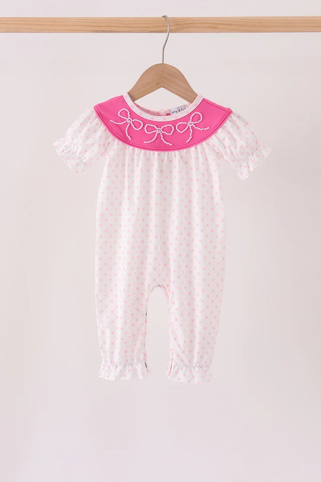 Pink bow pearl romper