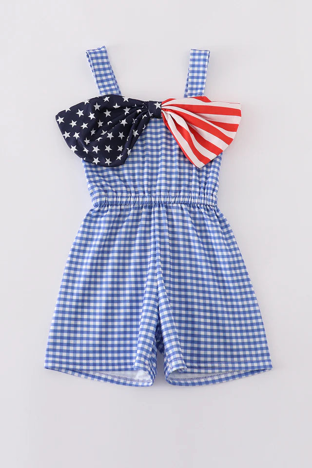 Blue flag bow gingham jumpsuit