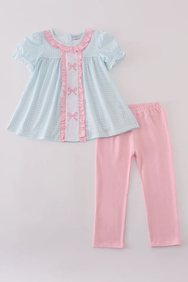 Bow GIngham Ruffle Pant Set
