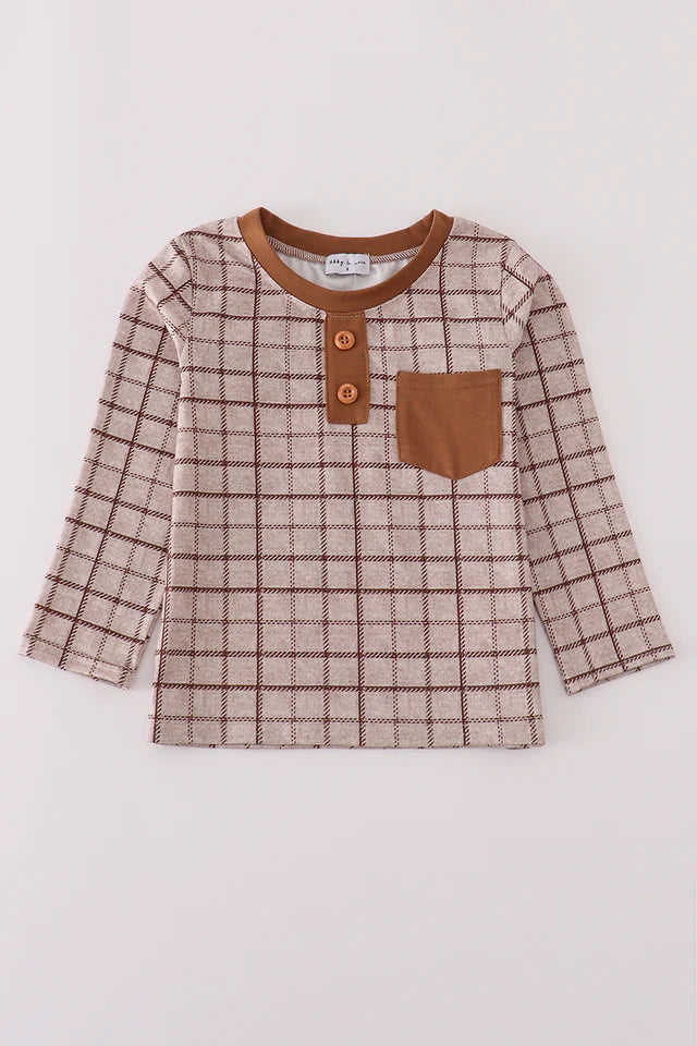 Brown Plaid Fall Boy Shirt