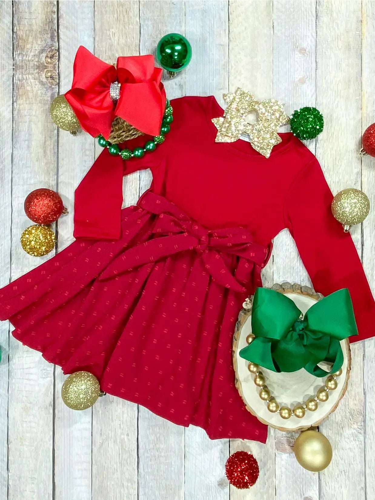 Red Long Sleeve Twirl Dress