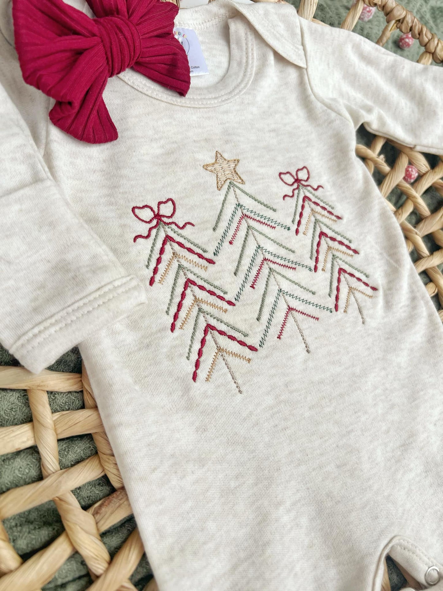 Oatmeal Baby Girl Romper Christmas Tree