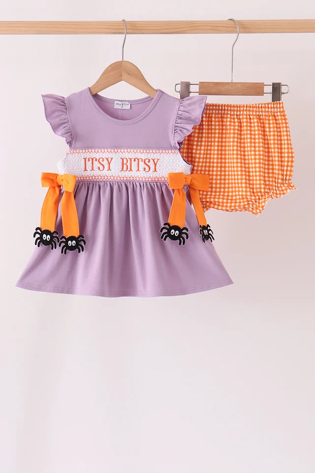 Purple spider smocked ruffle bloomer set (ETA: 10/21/26)
