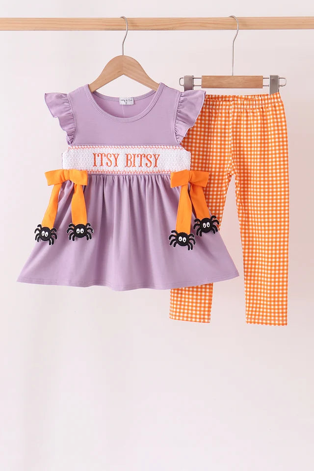 Purple spider smocked ruffle pants set (ETA: 10/21/26)