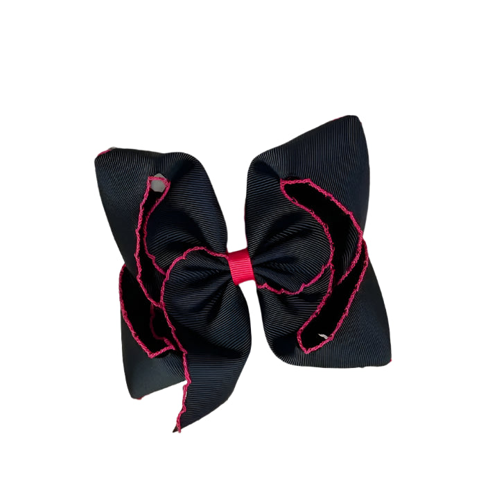 Black with Hot Pink Moonstitch Hair Bow