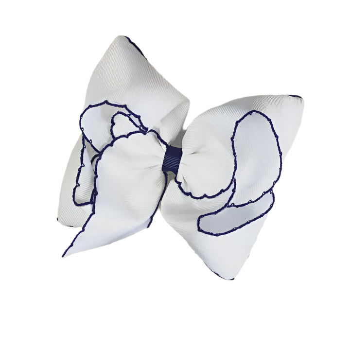 White with Navy Moonstitch Hair Bow