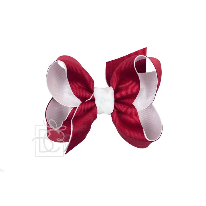 Layered Grosgrain Bow (Cranberry & White) - Beyond Creations