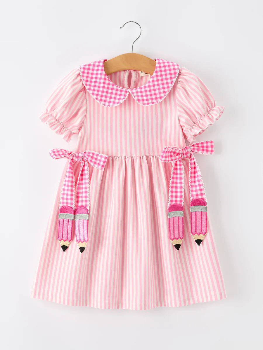 Pink Plaid Petals Collar Pencil Applique Dress
