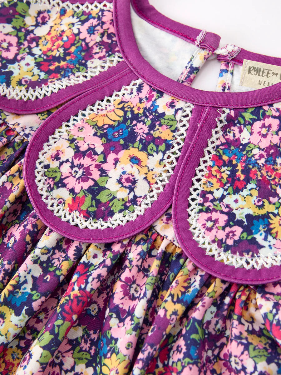 PRESALE: Purple Floral Bow Petals Collar Girls Dress (ETA: July/August)