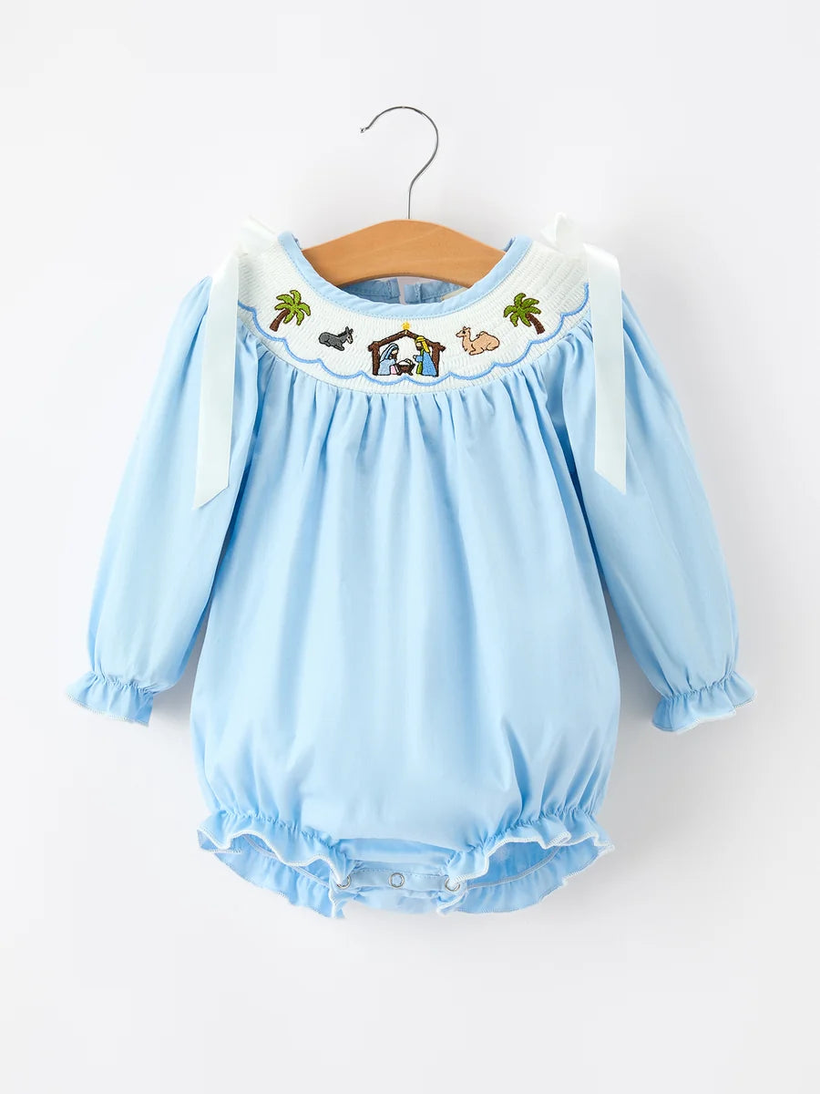 Christmas Nativity Smocked Baby Bubble