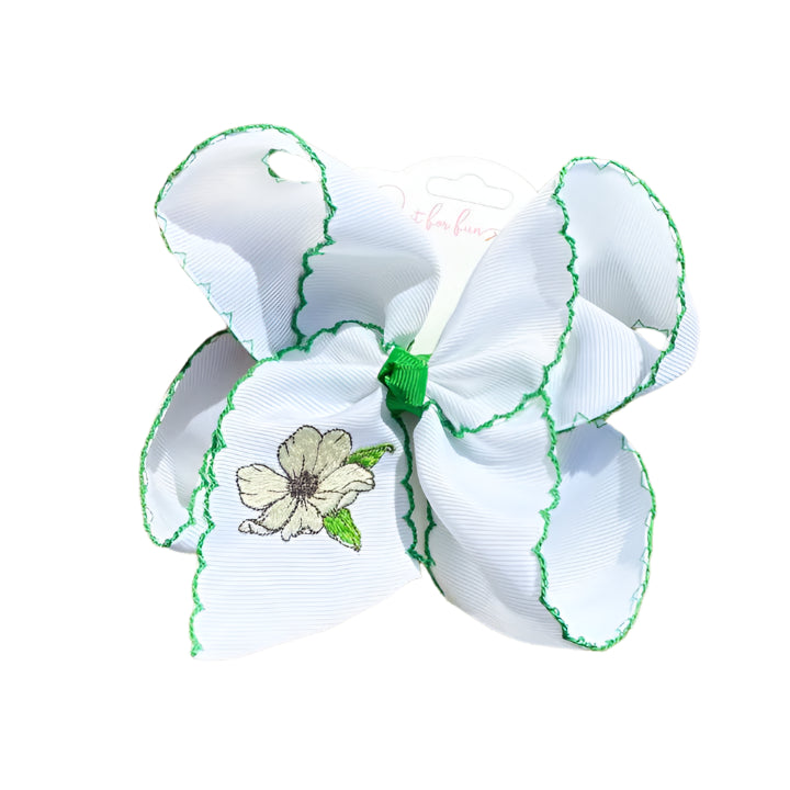 Magnolia Flower Embroidered Hair Bow
