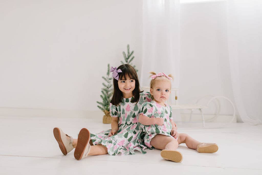 Quinn Poplin Romper in Christmas Trees | Ollie Jay