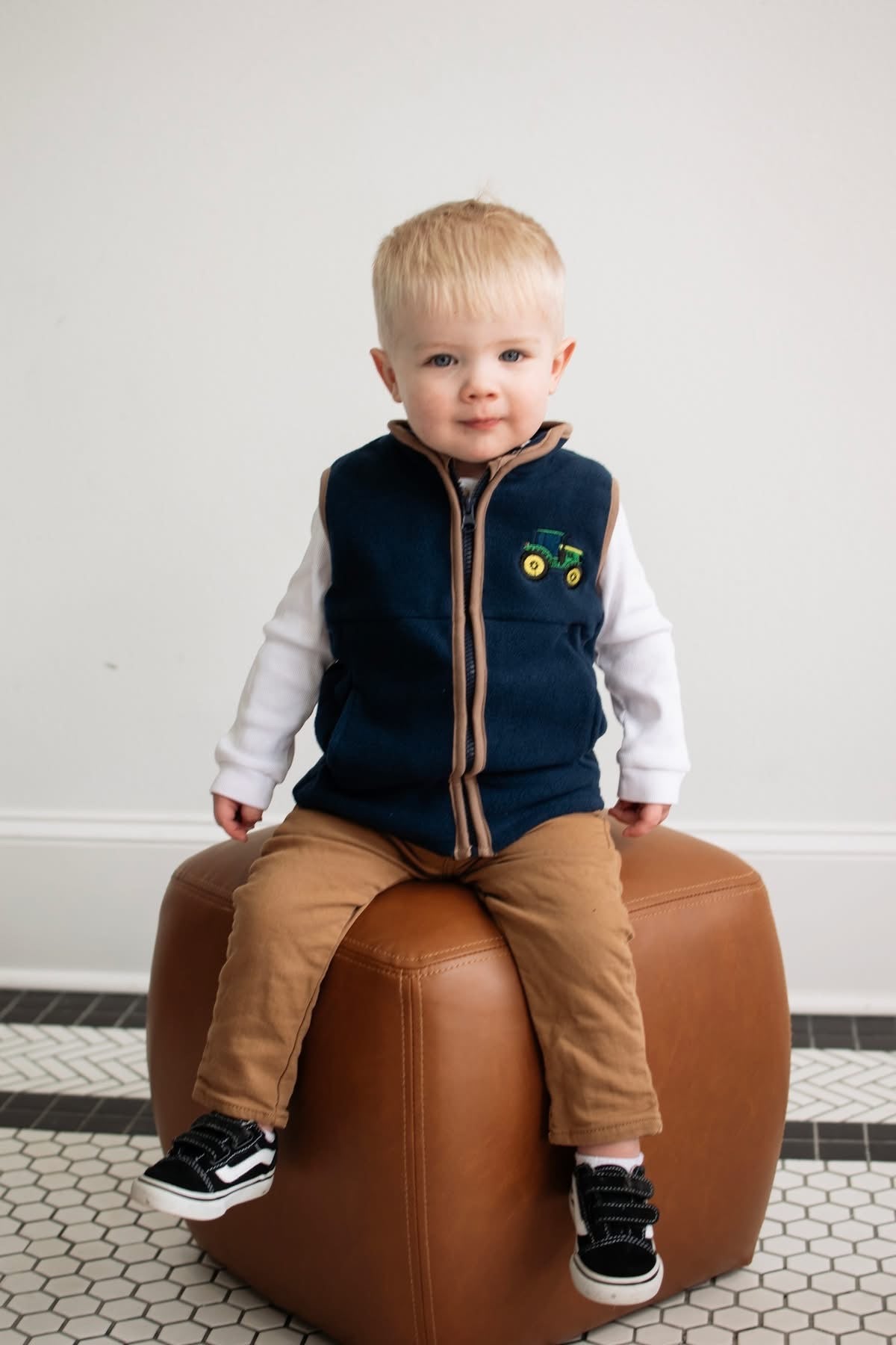 Zip Up Navy Vest w/ Tractor