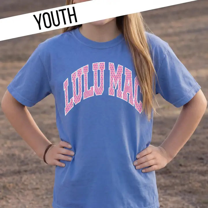 LULU MAC Dot Flo Blue Youth Comfort Colors Tee