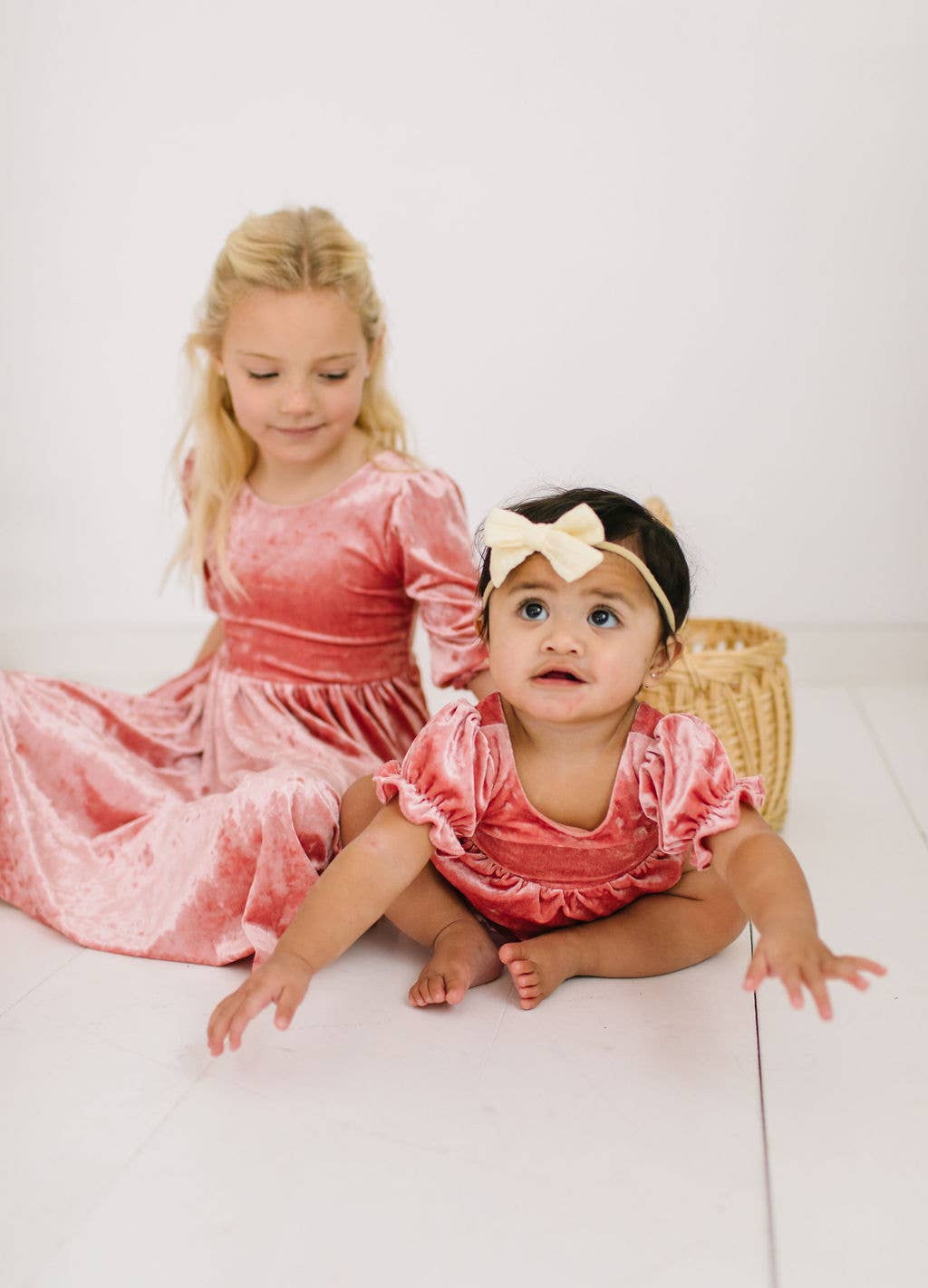 Quinn Romper in Pink Crushed Velvet | Ollie Jay