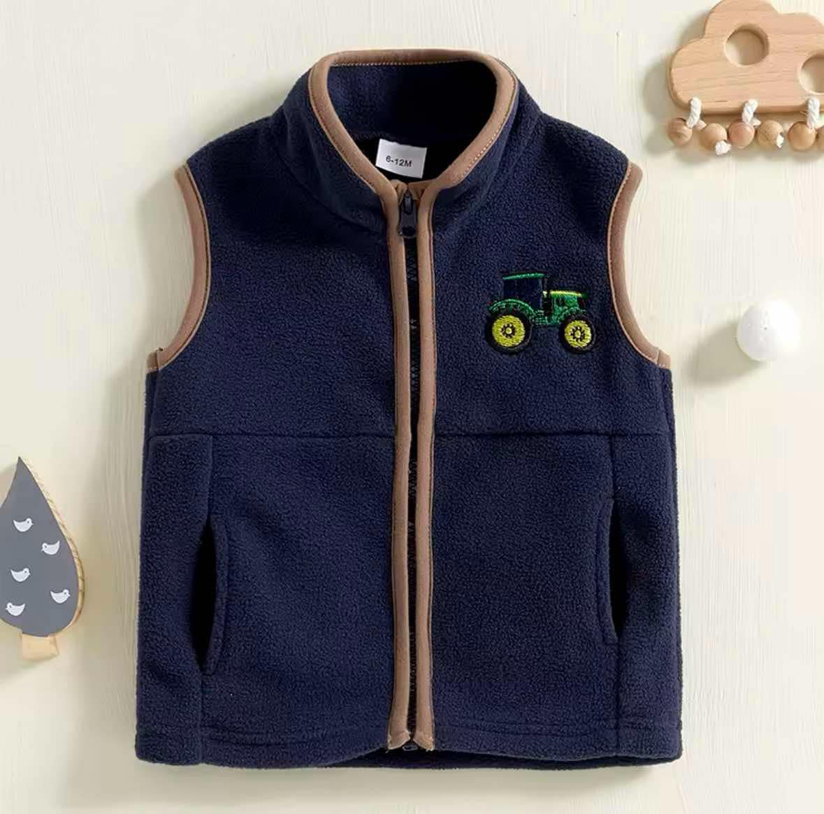 Zip Up Navy Vest w/ Tractor