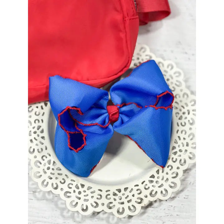 Royal Blue & Red Moonstitch Hair Bow