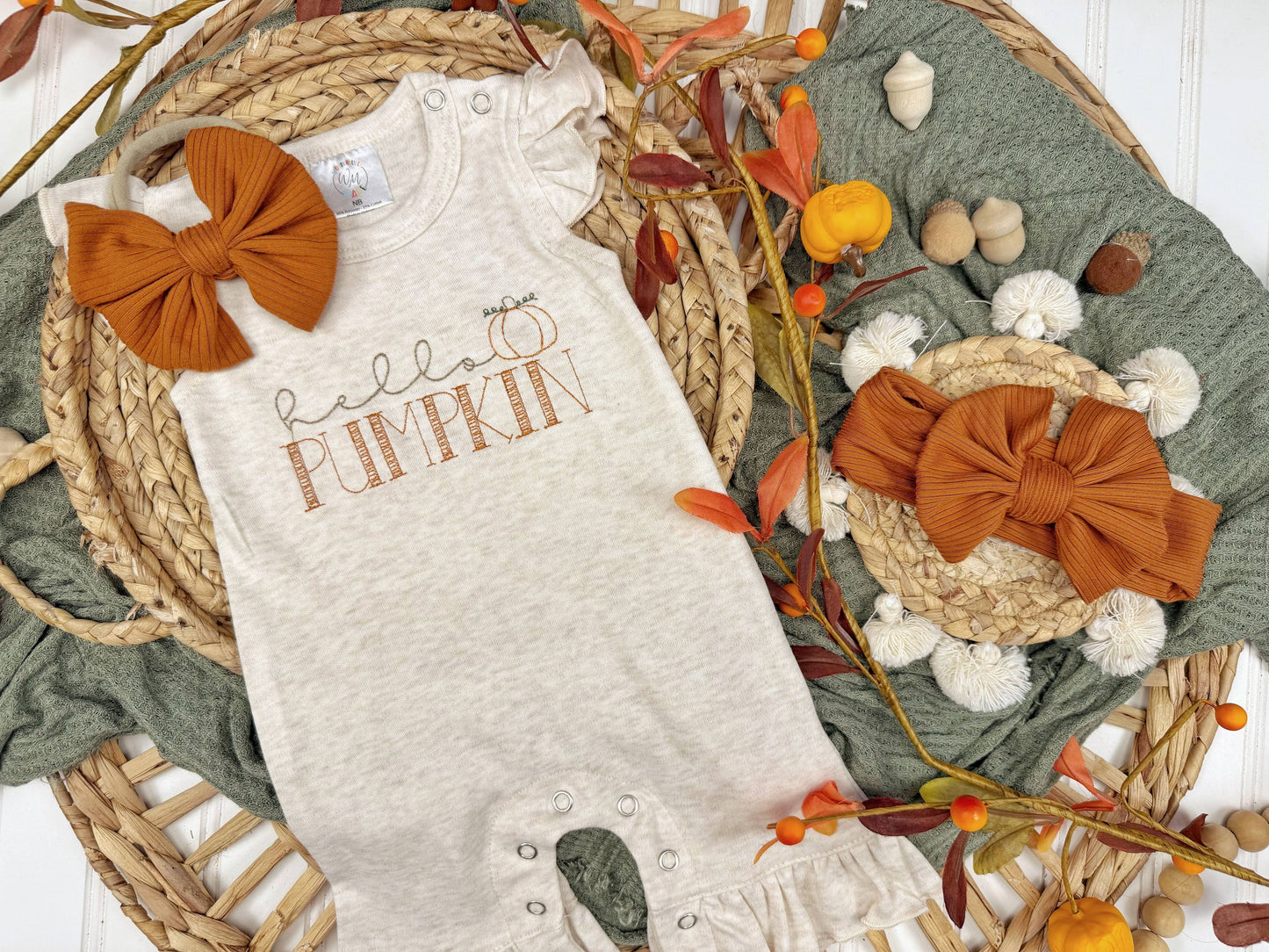Hello Pumpkin baby girl ruffle romper