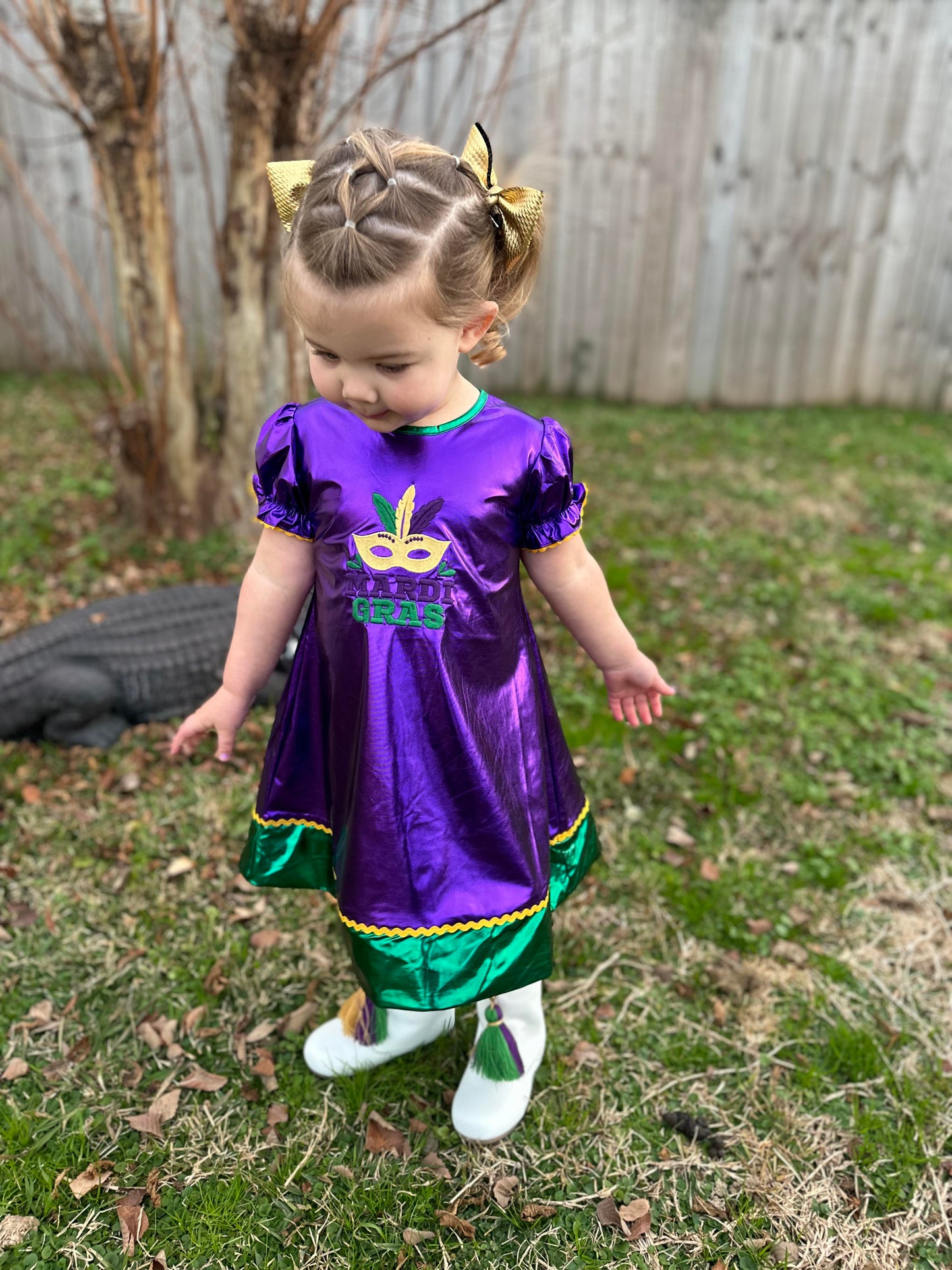 Purple Mardi Gras Applique Bishop Dress (SIZE 3)