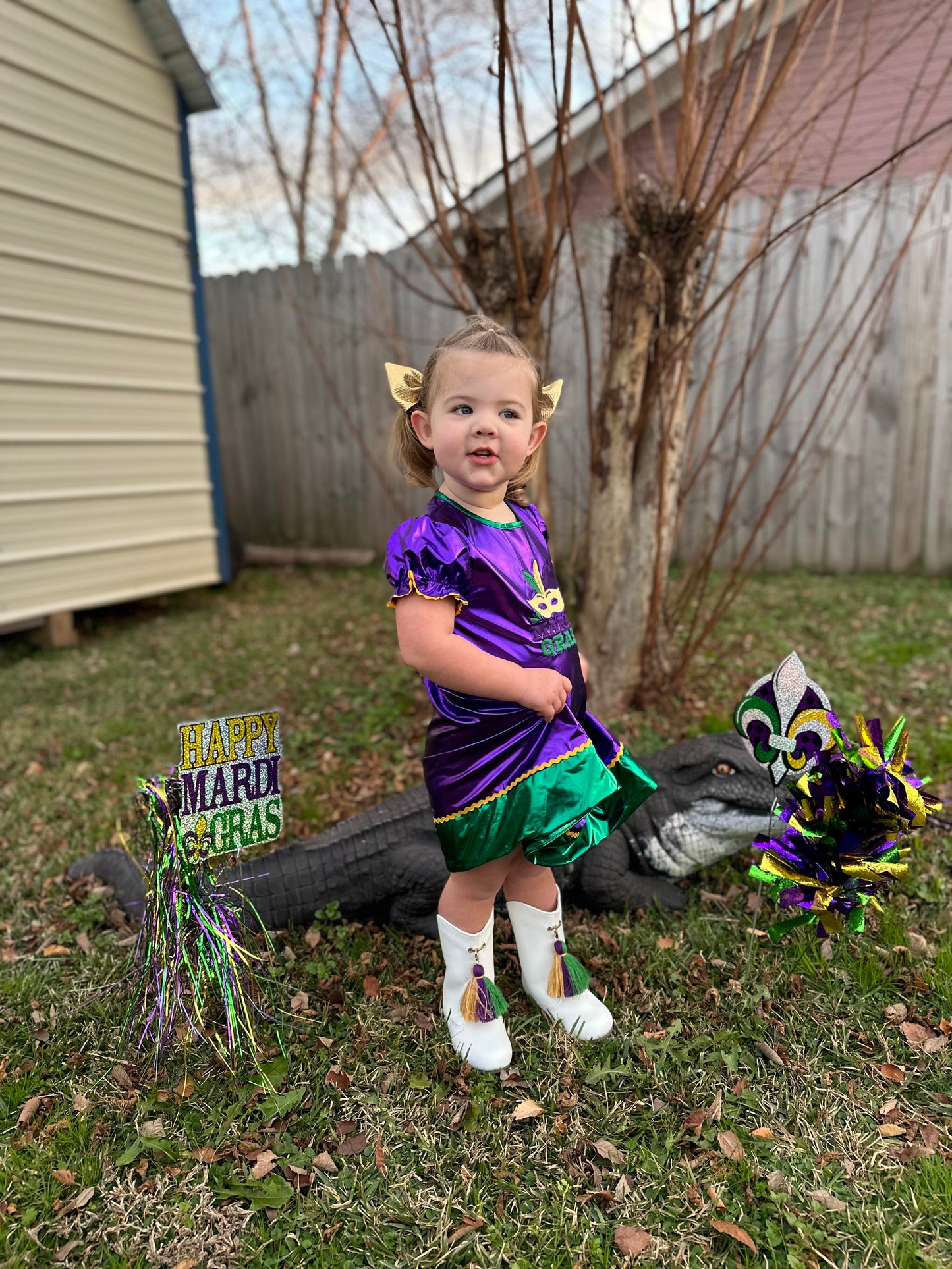 Purple Mardi Gras Applique Bishop Dress (SIZE 3)