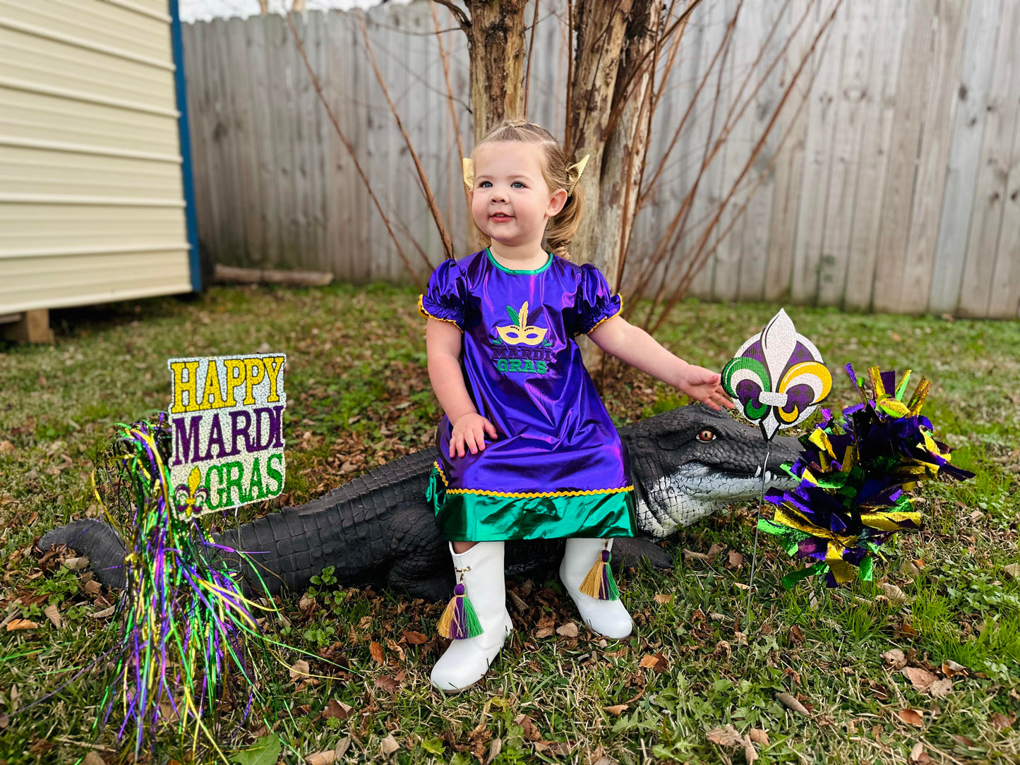 Purple Mardi Gras Applique Bishop Dress (SIZE 3)