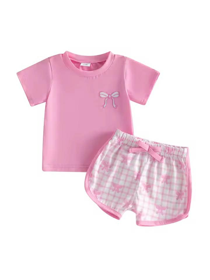 Pink Bow Plaid Short Set