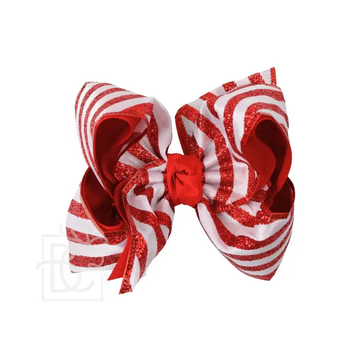 Layered Christmas Glitter Stripe Bow On Alligator Clip 5.5"
