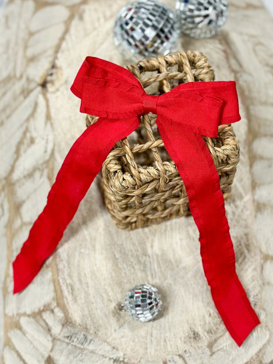 Red Ruffle Edge Ribbon Hair Bow