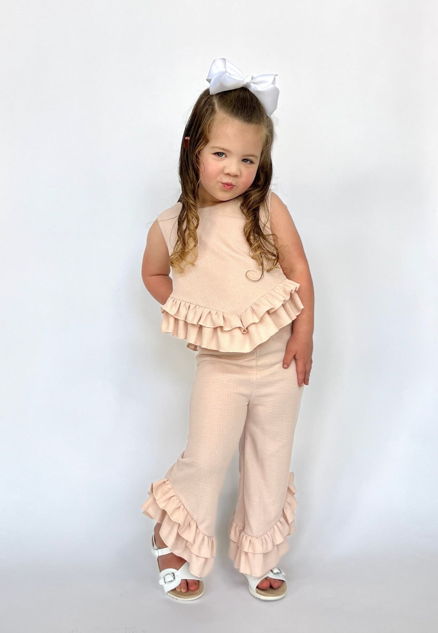 Pink Ruffle Waffle Knit Set