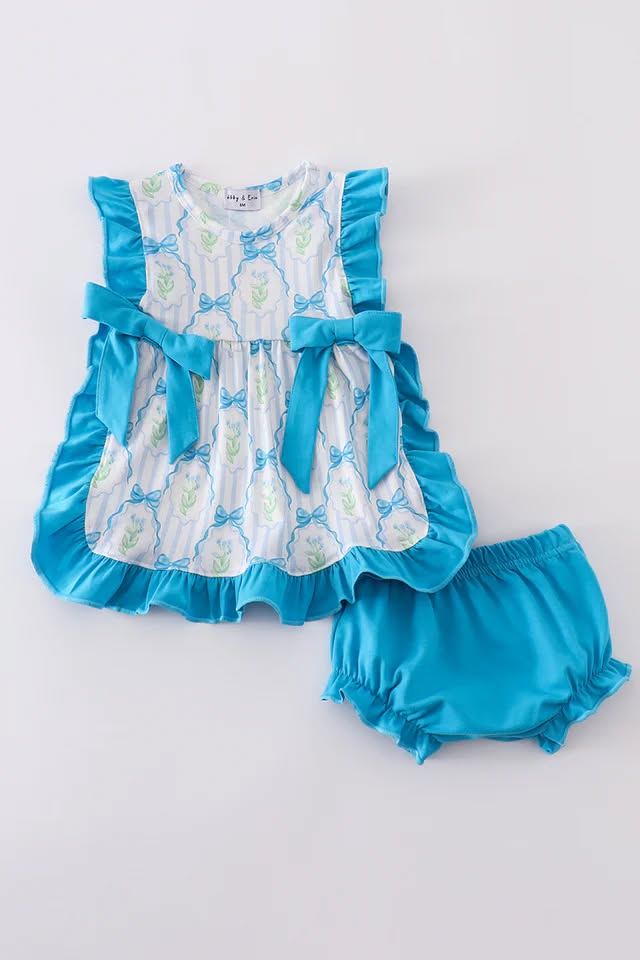 Blue Floral Apron Style Baby Set