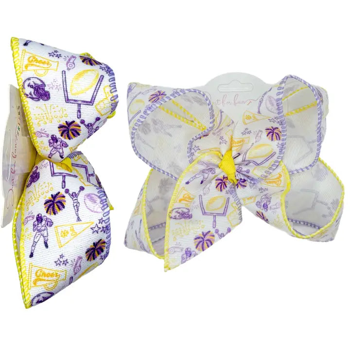 Glitter Purple & Yellow Football Hair Bow 5.5"
