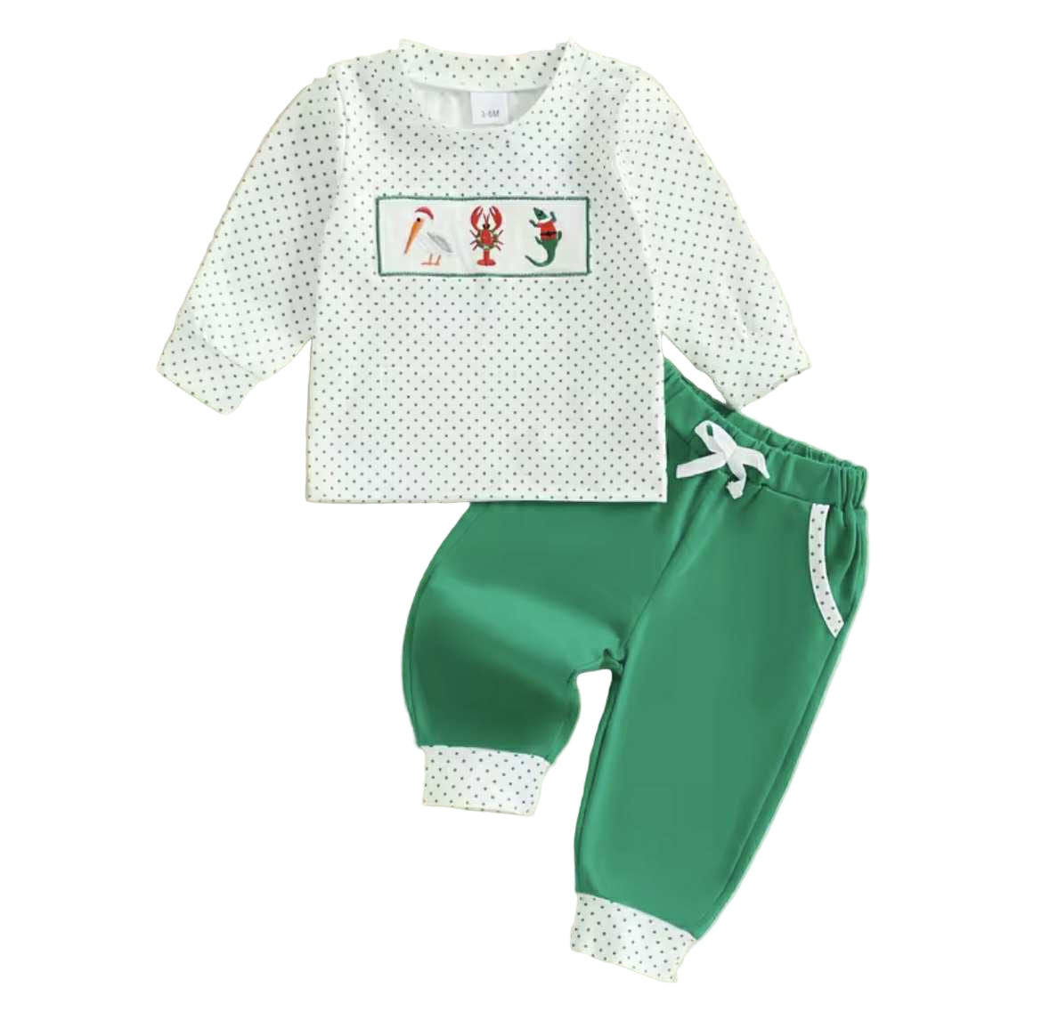 Embroidered Christmas Gator, Lobster & Duck Green Jogger Set