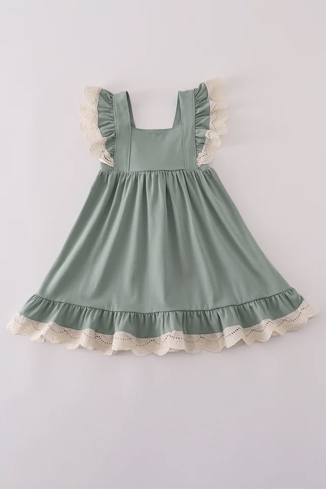 Sage Lace Ruffle Dress