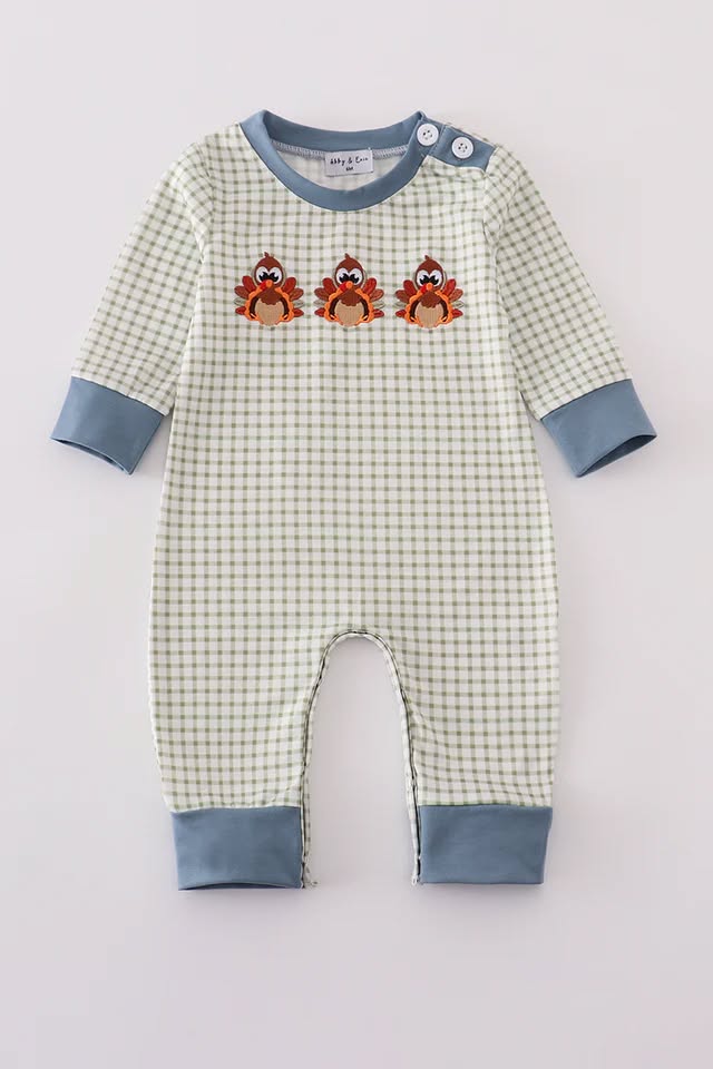 Blue Turkey Embroidered Romper