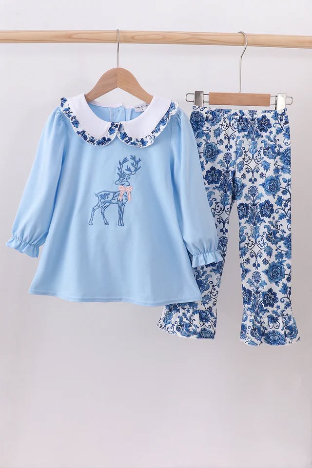 Blue Floral Reindeer Set