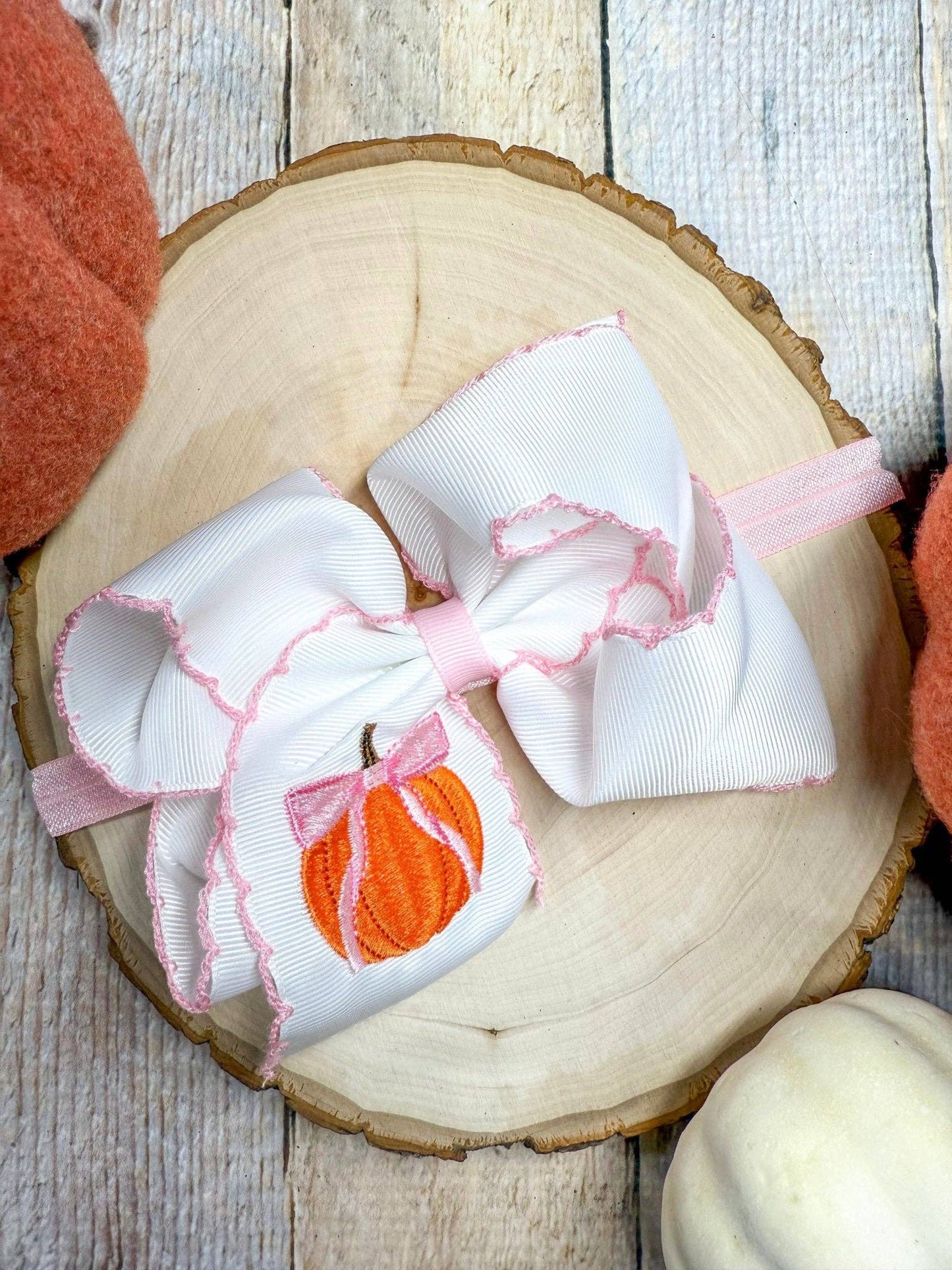 Coquette Pumpkin Embroidered Moonstitch Hair Bow | Clip