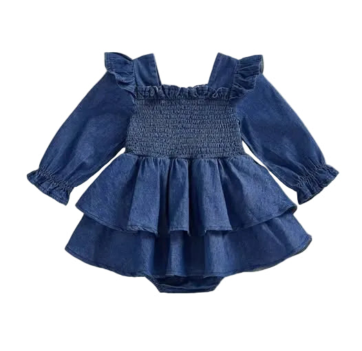 Denim Romper with bow accent