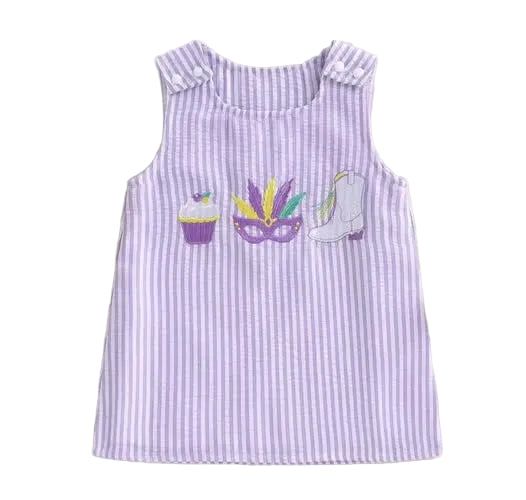 Mardi Gras Seersucker Embroidery Dress